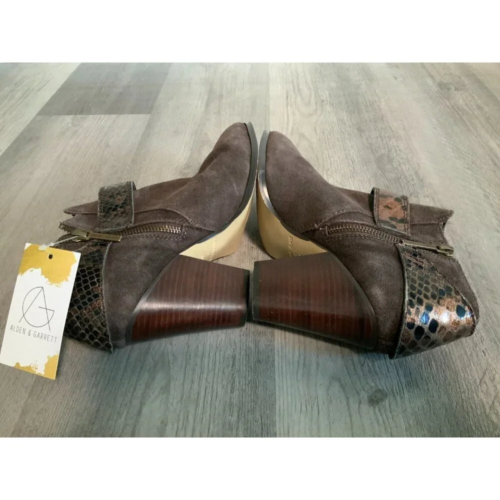Donald J Pliner Brown Suede Selita 23 Ankle Bootie W/ Snakeskin Straps, Size 9